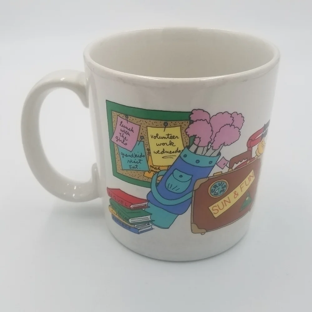 Vintage Russ Retired Retirement Mug Coffee Cup Tennis Knit Travel Bowl Bike